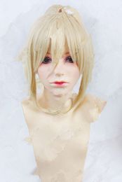 Ly & CS cheap sale dance party cosplays>>>Japan Anime Fate Stay Night Saber Cosplay wig Ponytail Light Gold/blonde wig cap