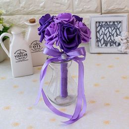 Cheap Rose Wedding Bridal Bouquets Handmade Flowers Artificial Rose Ribbons Wedding Supplies Bride Holding Flowers Brooch Bouquet CPA1560