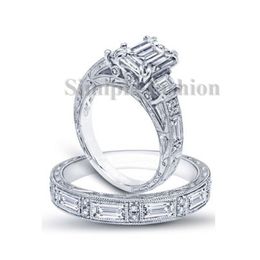 Fashion Jewellery Antique Jewellery Princess cut 3ct 5A zircon cz 925 Sterling silver Women Engagement Wedding Band Ring set