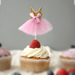 -Decoração de festa para bolo meninas bonitos vestido em forma de inserção rosa sliver sobremesa bolinho cupcake toppers piquenique casamento bebê festa de aniversário de bebê 122151