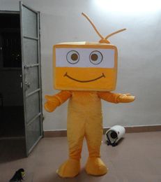 Adult Size TV Mascot Costume Yellow Cute TV Costume Christmas Birthday Party Fancy Dress Free Shipping