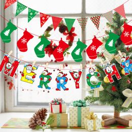 2018 New Christmas Decoration Banners Flags Christmas Socks Christmas Tree Flags Xmas New Year Home Party Decoration