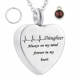 On the electrocardiogram Charm Cremation Jewelry Keepsake Memorial Urn Birthstone crystal Necklace daughter Pendant Keychain with Fill Kit