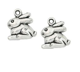 200pcs/lot Silver Plated Alloy Rabbit Charms Pendants for Jewellery Accessories Making Findings 13x14mm