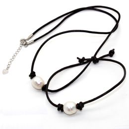 Freshwater Pearl Jewellery Set Fashion white pearl leather cord necklace and bracelet given to the mother's surprise gift