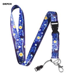 Fashion Starry Night Lanyard For ID Badge Card Pass Gym Mobile Phone Holder Hang Rope