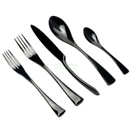 Fine quality 5pcs 18/10 Stainless Steel Dinnerware Set Black Cutlery Dinner Silverware Knife Fork Teaspoon Tableware Service for 1