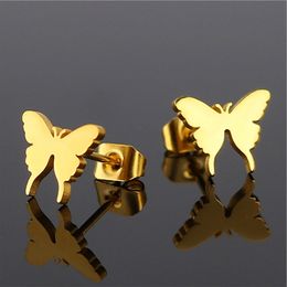 Everfast 10piars/lot Well Defined Butterfly Earrings Stainless Steel Earring Simple Black Gold Hiphop Cute InseEar Studs Women Girls Men Kids Jewellery T78