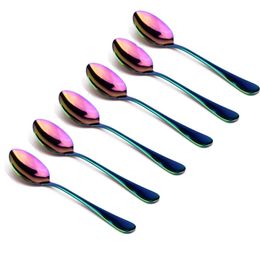 6PCS/LOT Rainbow Stainless Steel Dessert Dinnerware Teaspoon Coffee Scoops For Picnic Dining & Bar Kitchen utensils Cutlery set