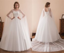 Elegant Dresses O Neck With Appliques And Wrap A Line Tulle Long Wedding Party Bride Dresses For Women Wedding Dresses Gowns HY4239