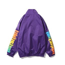 Letter Print Pullover Windbreaker Jacket Men's Hip Hop Streetwear 2018 Spring Autumn Purple Half Zip Jackets and Coats WS193