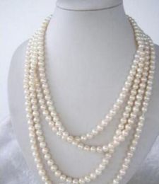 SUPER LONG 100 INCH WHITE FRESHWATER REAL PEARL NECKLACE 7-8MM