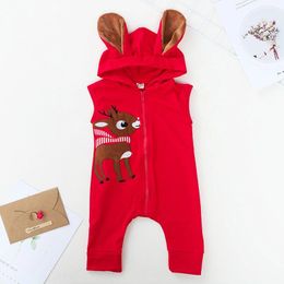 Christmas Infant Baby Rompers Kids Cartoon Deer Sleeveless Hooded Jumpers Boy Girl Babies Onesies Child Rompers 14309