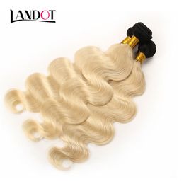 ombre human hair bundles Canada - 9A Ombre 1B 613 Bleach Blonde Brazilian Virgin Human Hair Weave Bundles Body Wave Peruvian Malaysian Indian Cambodian Remy Hair Extensions