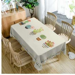 Nordic Style Simple Cactus Bonsai Tablecloths Polyester Waterproof Table Cover Beige Home Decor Rectangular Dinning Table Cloth