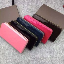 Designer shinny wallet Women standard luxury wallets card holder Patent leather classic long purse polychromatic money bag zipper pouch coin pocket 60017