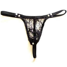 Rivet Design Sexy Lace Thongs Men Sissy Underwear Transparent Male Bikini G-strings Seamless Funny Thong For Man S1015