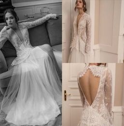 ester haute couture long sleeve wedding dresses v neck illusion lace bridal gown robe de marie beach backless wedding dress custom