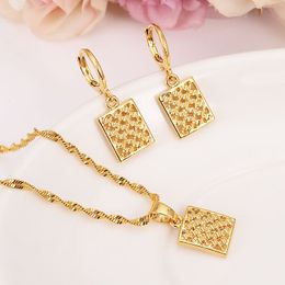 24 k Fine Yellow Gold Filled african Beads pane hole Pendant Earrings Initial Chain for Women Necklace bridal girl brand Jewellery