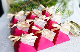 Tlap-up Triangular Pyramid Style Candy Gift Boxes Wedding Favors Party Supplies Paper with Rose Red THANKS Card Chocolate Box SN1366