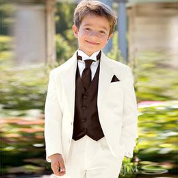 Custom Made White Wedding Suits Prom Flower Boy Dinner Suits Slim Fit Casual Tuxedos Notched Lapel Children Suit Kid/Ring Formal Handsome