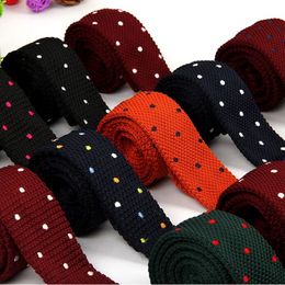 Knitted necktie Flat-end Neck Ties 20 Colours 145*5cm Men's Narrow Neck Ties embroider Necktie for Men's business tie Christmas Gift