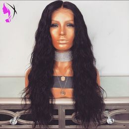 Water wave Natural Black Long Synthetic Lace Front Wig Glueless 1B#2#Color Heat Resistant Hair Wigs/Free Shipping African American Wigs