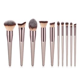 Champaign gold color Make up Brushes set 10pcs brush tools wood handle cosmetics brushes for Eye shadow loose powder blush BR013