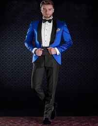 New Fashion One Button Royal Blue Groom Tuxedos Groomsmen Shawl Lapel Best Man Blazer Mens Wedding Suits (Jacket+Pants+Tie) H:876