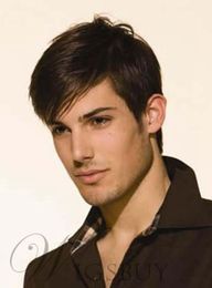 Handsome Men's Hairstyle Short Straight Meidum Brown Monofilament Top Wig