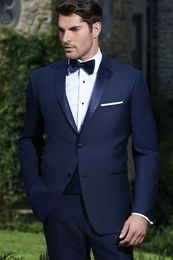 men wedding suits stylish jackets NZ - Stylish Design Groom Tuxedos Two Buttons Blue Notch Lapel Groomsmen Best Man Suit Mens Wedding Suits (Jacket+Pants+Tie) NO:1070