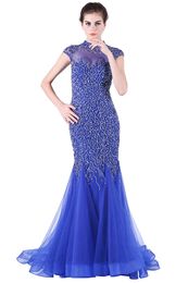 New Fashion Evening Dresses Blue Tail - Heavy Manual Nail Bead Long Dance Party Dresses Mermaid Prom Dresses HY081