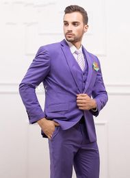 Handsome Slim Fit Purple Groom Tuxedos Beautiful One Button Groomsman Men Formal Men Prom Dinner Business Suits(Jacket+Pants+Tie+Vest)NO;830