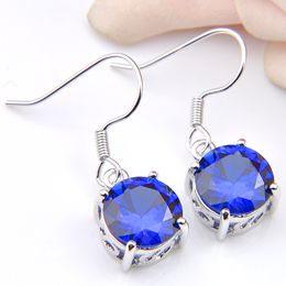 luckyshine 10 pcs lot round shaped swiss blue topaz gemstone 925 silver earring Jewellery gift free for women gift