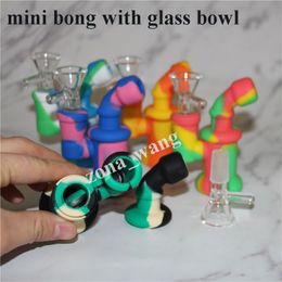 Mini Silicone Water Bongs 10 Colorful Glass Water pipes Silicone water bongs hand pipes Glass bongs Glass Bowl silicone wax pad
