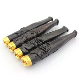 Detachable copper head pull rod double filtration pipe fittings ebony carving craft solid wood cigarette holder