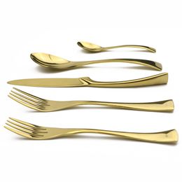 5Pcs/Set 304 Stainless Steel Dinnerware Set Mirror Gold Cutlery Knife Fork Teaspoon Dessert Fork Tableware Cutlery Service for 1
