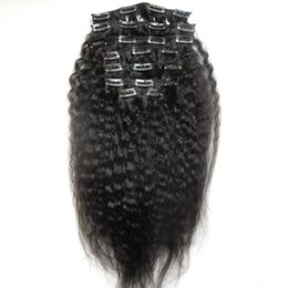 Kinky Straight Clip In Human Hair Extensions 8 Pieces And 120g/Set Natural Colour Coarse Yaki Clip in Human Hair Extensions