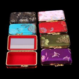 Mirrored Silk Brocade Craft Box Travel Jewellery Case Empty Double Lipstick Storage Boxes Lip Balm Tubes Packaging Containers LZ1793