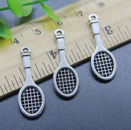 Wholesale 100pcs Tennis Racket Alloy Charms Pendant Retro Jewellery Making DIY Keychain Ancient Silver Pendant For Bracelet Earrings 29*10mm