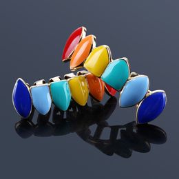 Hip Hop Gold Silver Rainbow Teeth Grillz Top Bottom Colourful Grills Dental Mouth Cosplay Party Tooth Rapper Jewellery Gift