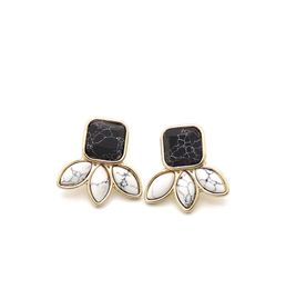 NEW styles Gold Plated Natural Stone Geometric Shape Leaf White black Turquoise Earrings For WomenJewelry