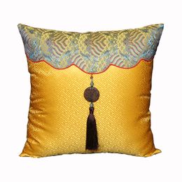 Luxury Patchwork Jade Decorative Cushion Covers for Sofa Chair Tassel Pillow Cover Chinese style Natural Mulberry SIlk Satin Pillowcase