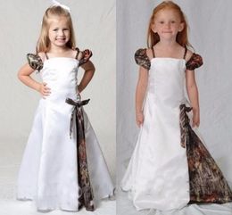 Sleevleless Camo Flower Girl Dress with Asymmetric Skirt Floor Length Girl Pageant Dress for Camo Wedding