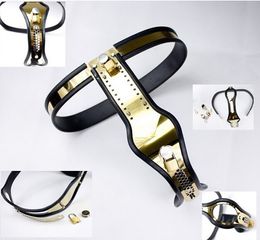 Newest Female Fully Adjustable T-type Titanium steel chastity belt with Anal/Vagina Plug chastity device J1112