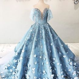Fascinating Butterfly Lace Evening Dress Gorgeous Off Shoulder Sequins Beads Appliques Ball Gown Prom Dress Amazing Red Carpet Dresses