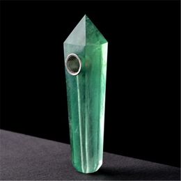 Rare Six Prismatic Green Fluorite Crystal Point Healing Wand Gemstone Smoking Pipe Tobacco Pipe Hand Polished Natural Fluorite Stone Pipes