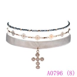 3pcs Fashion Women Rhinestone Cross Pendants Gothic Style Velvet Colar Choker Neckalces Jewelry Collier Femme A0796