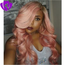 Free part pink ombre synthetic lace front wigs with bangs peach pink water wave full wig heat resistant Fibre hair with baby hair