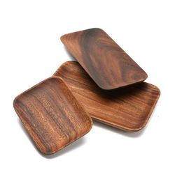 Wood Fruit Plates Rectangular Tray Dried Wood Trays Snack Candy Cake Holder Wooden Storage Dishes Kitchen Tool SN1561